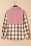 Brown Casual Plaid Colorblock Button Down Shacket