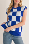 Dark Blue Checkered Knit Top