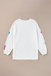 White Letter Print Heart Graphic Valentines Corded Crewneck Sweatshirt