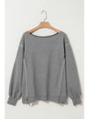 Gray Knit Bishop Sleeve Split Oversized Sweatshirt