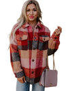 Orange Plaid Print Flap Pockets Buttoned Plus Size Jacket