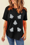 White Halloween Playful Ghost Patched Cotton Blend T Shirt