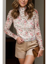 Floral Mock Neck Long Sleeve Blouse - Cocoa Yacht Club