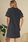 Green Stripe Ruffle Short Sleeve T Shirt Mini Dress
