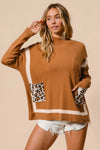 BiBi Mock Neck Sweater with Leopard Pocket