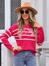 Angel Wings Striped Round Neck Long Sleeve Sweater - Cocoa Yacht Club