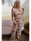 Multicolour Geometric Print Puff Sleeve Pullover and Pants Lounge Outfit