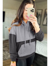 Gray Textured Patchwork Kangaroo Pocket Drop Shoulder Hoodie