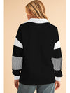 Dark Blue Striped Patchwork Collar Sweatshirt