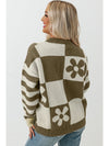 Brown 60s Floral Checkered and Striped Knitted Pullover Sweater - Cocoa Yacht Club