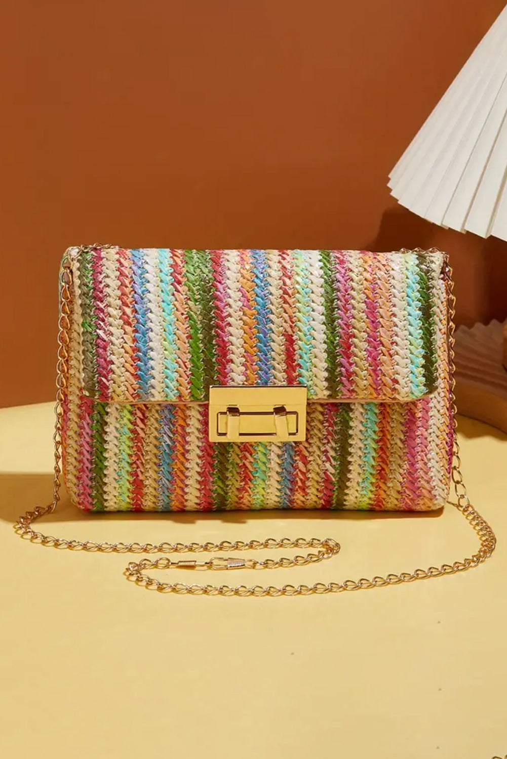 Multicolour Striped Crochet Flapped Single Shoulder Bag