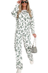 Beige Leopard Print Long Sleeve and Pants Loungewear Set