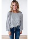 Light Grey Waffle Patchwork Long Sleeve Pullover Top