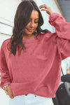 Smoke Gray Plain Drop Sleeve Crinkle Rib Oversized Sweatshirt