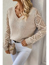 Sweaters Apricot Plain Cut Out Sleeve V Neck Sweater.