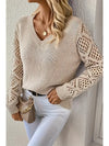 Apricot Plain Cut Out Sleeve V Neck Sweater