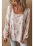 Pink Floral Print Pleated U Neck Loose Fit Blouse