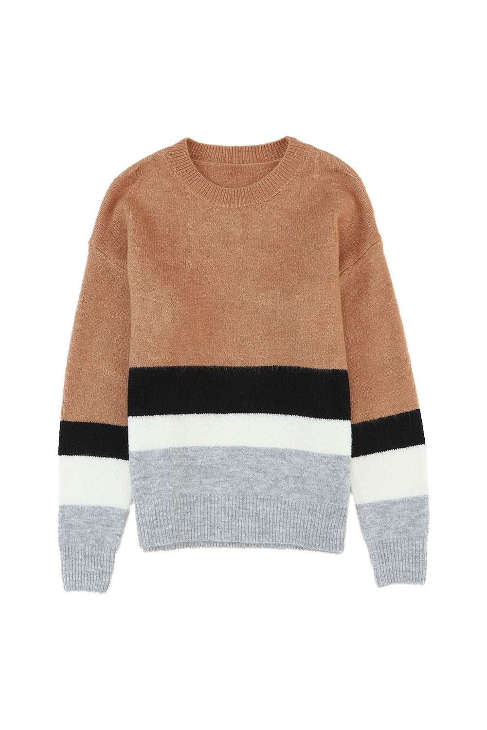 Brown Casual Striped Colorblock Ribbed Knit Sweater