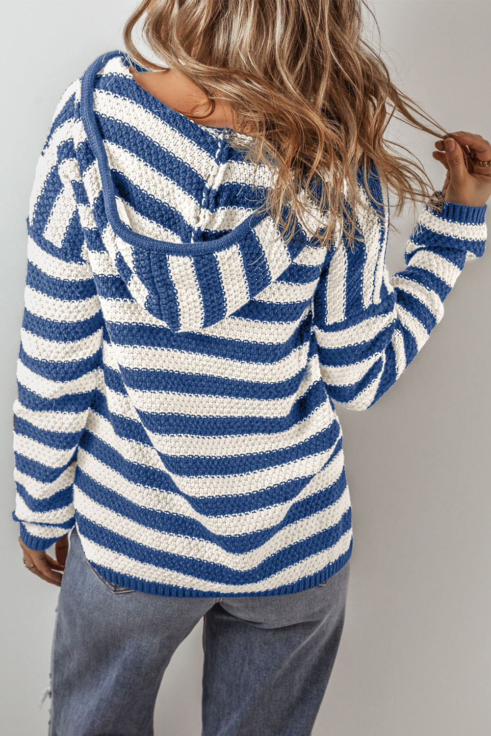 White Striped Kangaroo Pocket Hooded Sweater