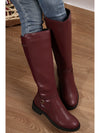 Burgundy Side Zipper Knee High Chunky Low Heel Boots