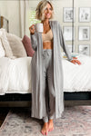 Parchment Split Long Cardigan and Skinny Pants Loungewear Set - Cocoa Yacht Club