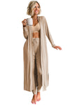 Parchment Split Long Cardigan and Skinny Pants Loungewear Set - Cocoa Yacht Club