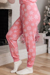 Pink Christmas Snowflake Print Two Piece Loungewear Set