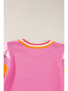 Bright Pink Contrast Sleeve Striped Round Neck Knitted Tee