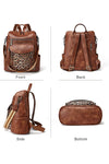 Coffee Leopard Patchwork PU Leather Functional Backpack