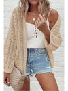 Black Hollow Out Crochet Knit Drop Shoulder Open Front Cardigan