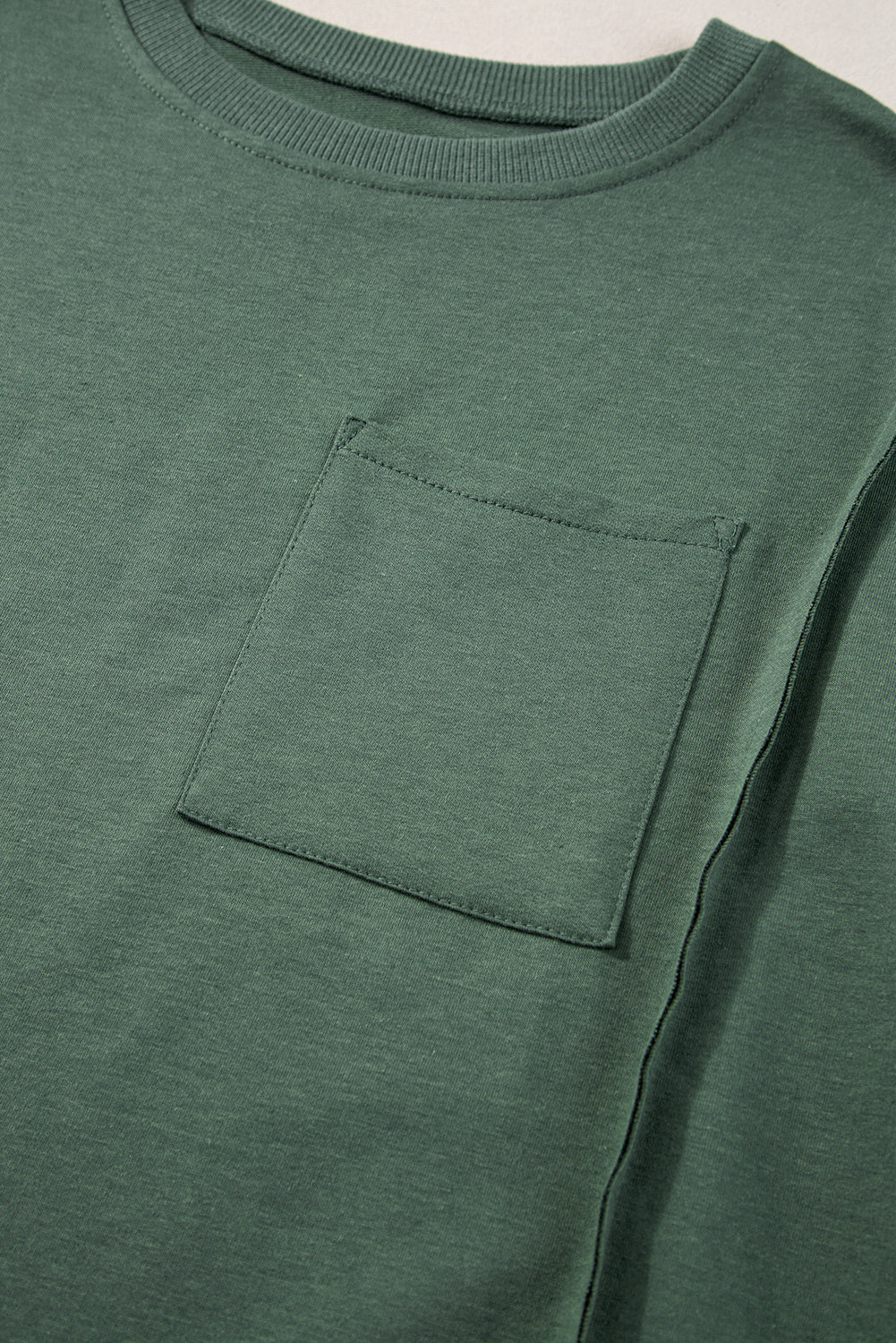 Laurel Green Exposed Seam Pocket Side Split Loose T Shirt