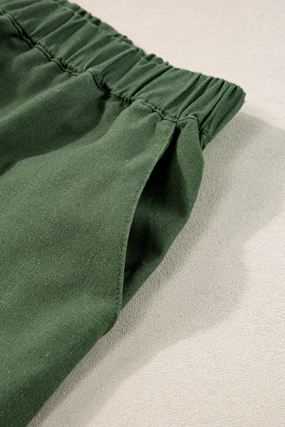 Fern Green Elastic Waist Plain Wide Leg Pants