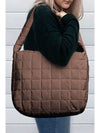 Coffee Casual Quilted Zipper Large Shoulder Bag