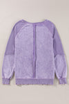 Orchid Petal Waffle Patchwork Raglan Sleeve Exposed Seam Sweatshirt