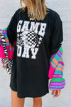 Black GAME DAY Checkerboard Rugby Helmet Printed Tunic T Shirt - Cocoa Yacht Club