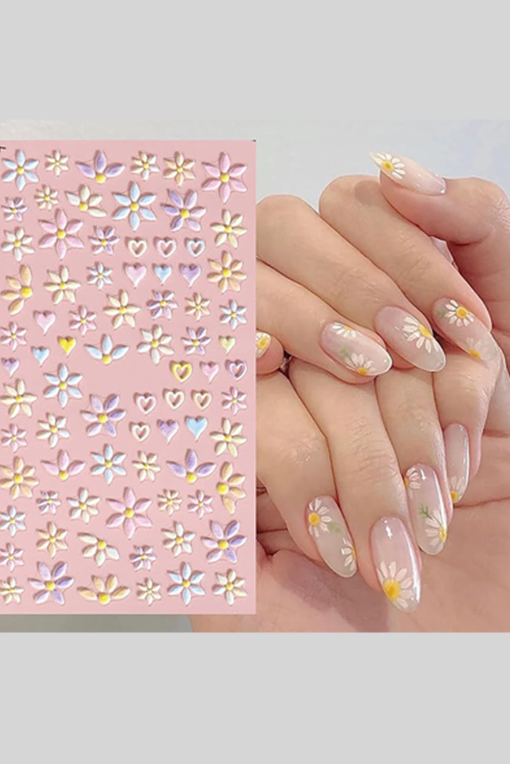 Light Pink Heart Floral Print Press-on Nail