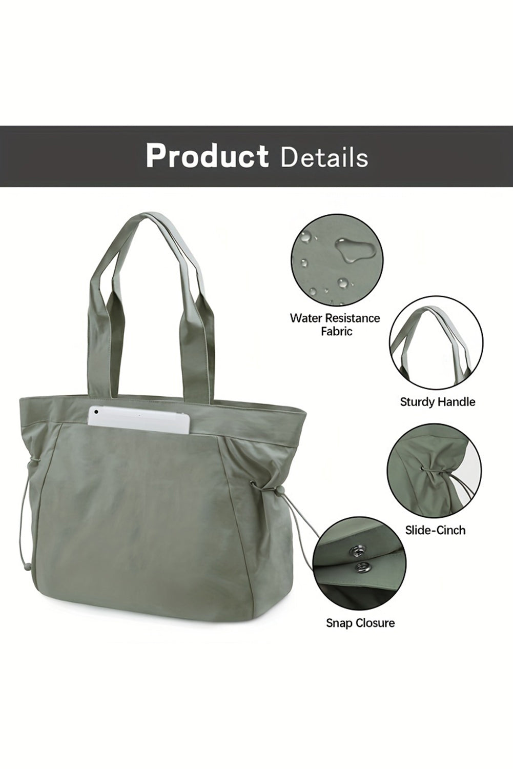 Laurel Green Waterproof Side Cinched Large Tote Bag