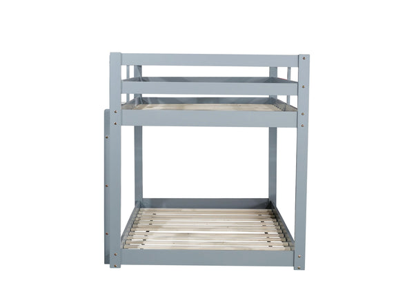 Solid Wooden , Solid Rubber Wooden Twin over Twin Floor Bunk Bed with Ladder ,Upper and Bottom Bed Platforms crafted with Strengthened Slats ,Grey