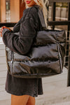 Black Solid Color Zipper Puffer Large Tote Bag