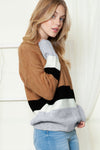 Brown Casual Striped Colorblock Ribbed Knit Sweater