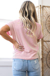 Pink Corded Colorblock Pocket Crew Neck T Shirt