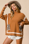 BiBi Mock Neck Sweater with Leopard Pocket
