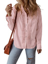 Light Pink Pleated Button-up Plain Shirt