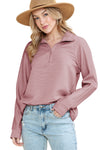 Peach Blossom Ribbed Texture Quarter Zip Sweatshirt