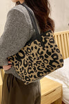 Camel Leopard Print PU Leather Tote Bag