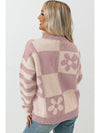 Brown 60s Floral Checkered and Striped Knitted Pullover Sweater - Cocoa Yacht Club