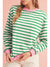 Bright Green Striped Contrast Trim Long Sleeve Top