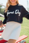 Black Chenille Game Day Letter Patched Drop Shoulder Sweatshirt