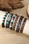 Cinnamon 6pcs Vintage Turquoise PU Faux Leather Bracelet Set