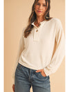 Apricot Textured Lantern Sleeve Henley Top